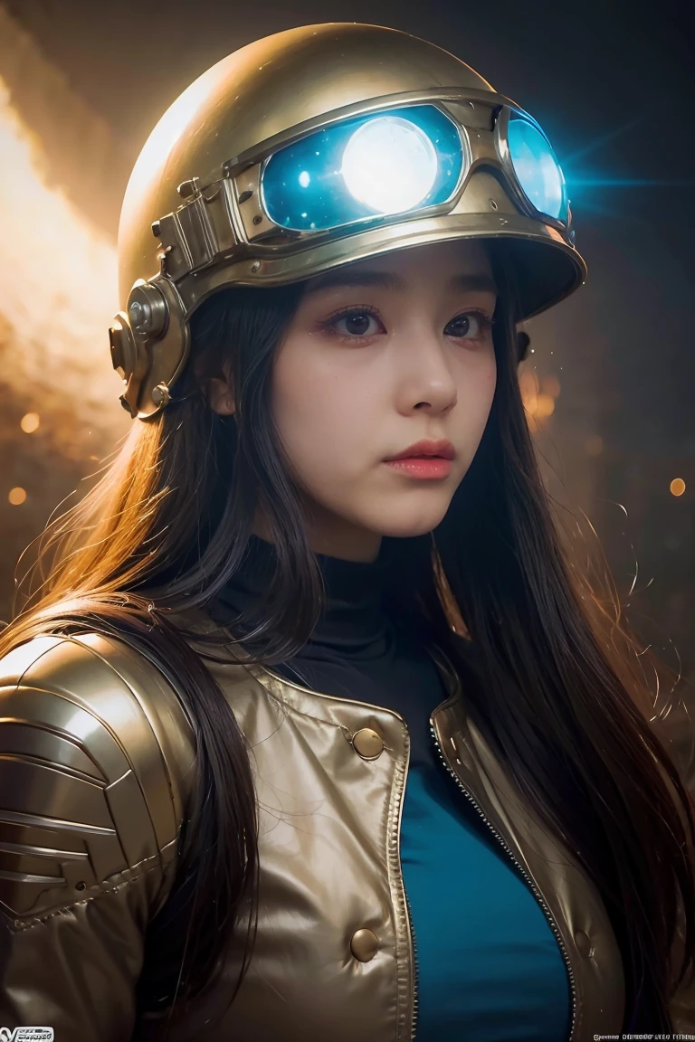 a close up of a woman with a helmet on and a sci - fiore, boris vallejo and tom bagshaw, prophet graphic novel, cosmic artifacts, inspired by Earl Norem, deepdream, awarded on cgsociety, looks a bit similar to amy adams, golden turquoise steampunk, anno 2070