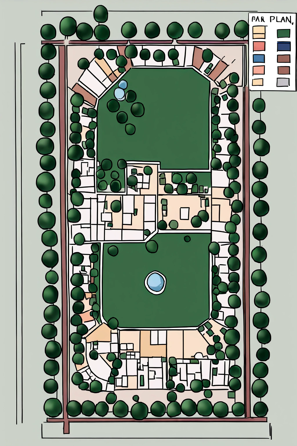 A plan of a sustainable colony on a sheet of paper - Efficient use of natural resources such as water and energy.
- Design that promotes sustainable mobility, such as the use of public transportation, Bicycles, and pedestrian.
- Integration of green areas and public spaces to promote biodiversity and the quality of life of residents.
- Promotion of waste management and recycling in the community.
- Consideration of environmental resilience