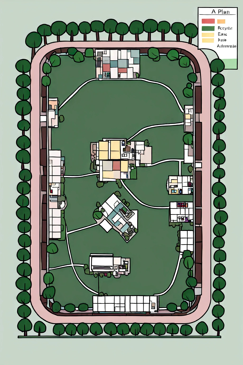 A plan of a sustainable colony on a sheet of paper - Efficient use of natural resources such as water and energy.
- Design that promotes sustainable mobility, such as the use of public transportation, Bicycles, and pedestrian.
- Integration of green areas and public spaces to promote biodiversity and the quality of life of residents.
- Promotion of waste management and recycling in the community.
- Consideration of environmental resilience