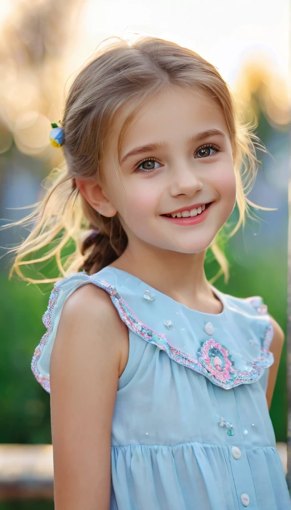 close-up of pretty Ukrainian girl,((flat chests:1.35)), wear U-Can-See clothes,outdoor, bokeh background, UHD, 32K, , astonishingly pretty,absolutely cute,cute smile,very adorable, absolutely stunning,
