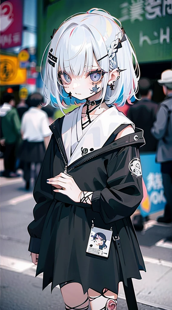 From above、Highest quality, Tabletop, Actress Photos, Age 25, beautiful, Observe your audience、Background white、Nike、Earringsの女性、Earrings、Laughter、(Colorful Hair), Black shorts、Blunt bangs、(Black Skirt)、(One Girl:1.5, alone), Photorealistic, High resolution, Akame, Korean, Cowboy Shot、Gothic, huge , (Perfect Anatomy:1.5),In a completely different expression