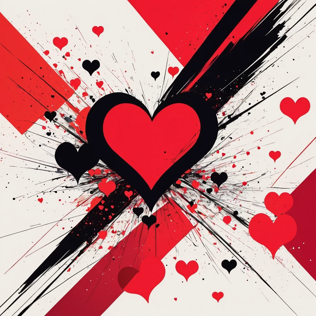 Black Star Red and White style, Simple Line Initialism,Abstract art,Urban Background, colorful hearts ,No people