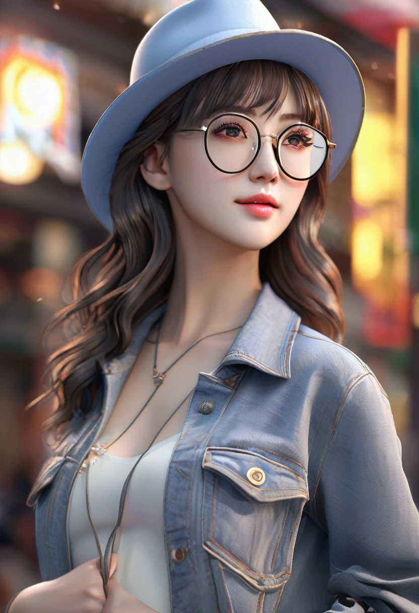 a close up of a woman wearing a hat and glasses, realistic anime 3 d style, 3 d anime realistic, photorealistic anime girl render, seductive anime girl, anime highly detailed, 3d anime girl, photorealistic anime, character is in her natural pose, hyper realistic anime, rendered in sfm, render of a cute 3d anime girl, realistic shaded perfect body, pregnant