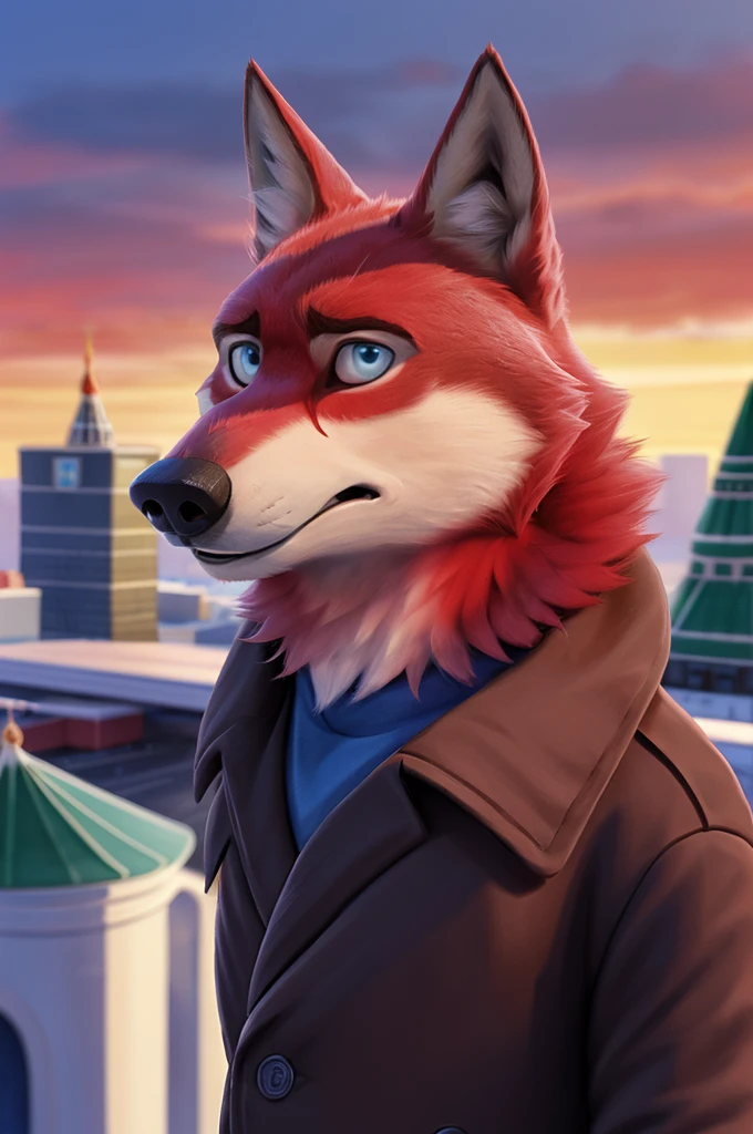 Ivan Wolfbach (Moscow),high,Beautiful,slim,24 years,wolf, red fur,high Beautiful wolf, 24 years,(red body:1.3),beautiful blue eyes,Moscow россия, dressed,pilot's uniform,китель blazer командира воздушного судна,pilot uniform, stripe, cap, blazer, shirt, tie, trousers,canine, wolf, detailed fur, male, antro, paw pads, finger claws, at viewer, 5 fingers, paws, 5 fingers,morning,digital photography, soft focus,a good mood,photorealism, realistic, photorealistic,digital style,from close walks around the city, Very close to the camera, digital photography, open mouth laughter, китель blazer, aircraft commander,
masterpiece, Best quality, ultra realistic, 8 k)