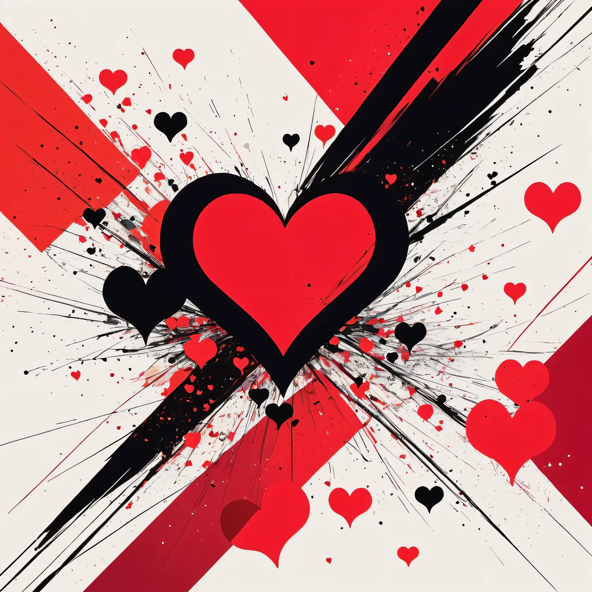 Black Star Red and White style, Simple Line Initialism,Abstract art,Urban Background, colorful hearts ,No people