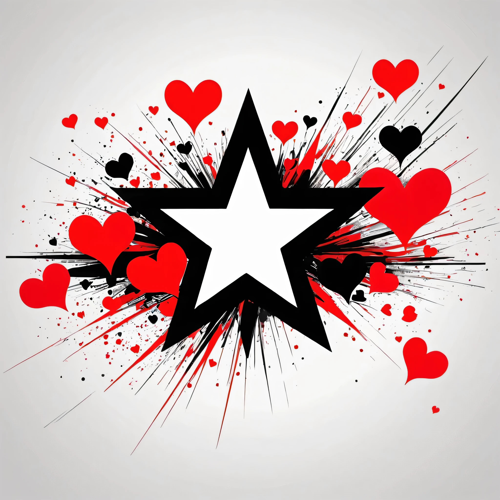 Black Star Red and White style, Simple Line Initialism,Abstract art,Urban Background, colorful hearts ,No people