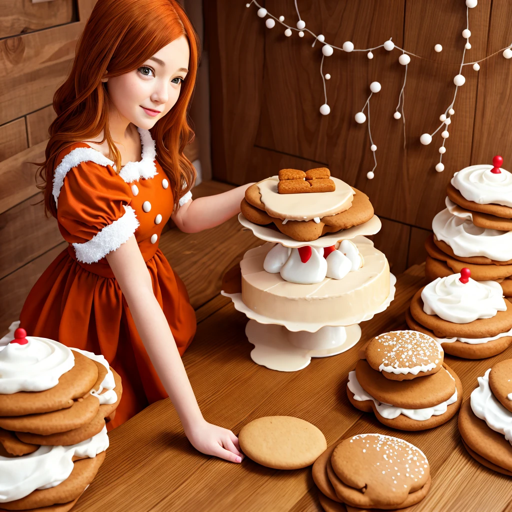 young woman, Orange Hair, Hazel Eyes, (Gingerbread Dress) kitchen