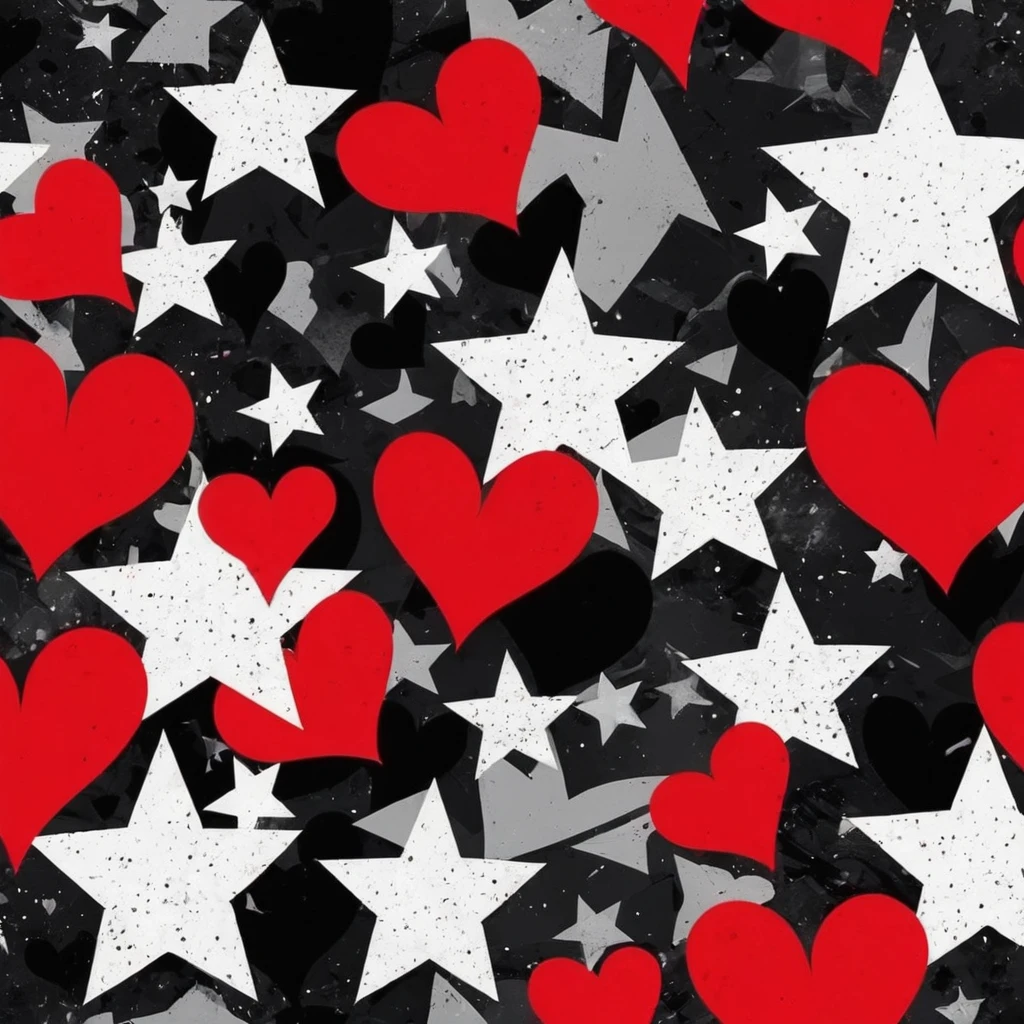 Black Star Red and White style, Simple Line Initialism,Abstract art,Urban Background, colorful hearts ,No people