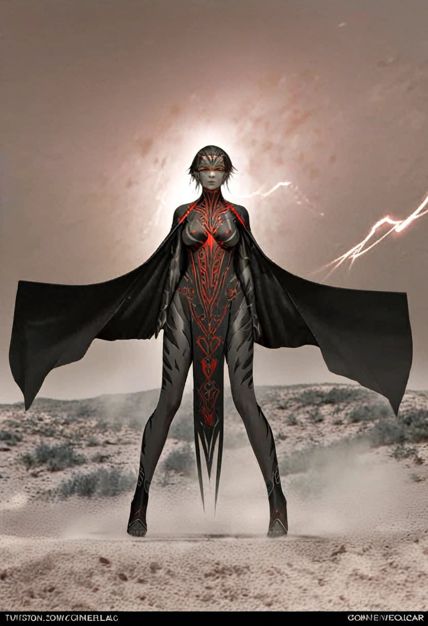 [Prometheus] full body, rule of the thirds, sixteen-year-old Prometheus as Mesopotamian god Šubula, charcoal skin tone, god of the underworld, dressed in black and deep red, ash and soot in the air, lightning raining down, desert of gray sand in the background, cinematic, ultra detailed, visually rich, concept art, intricate details, extremely detailed, ultra sharp focus, attention to detail, grandeur and awe, stunning visual masterpiece, double exposure, 32k, photorealistic, strong contours, scene cinematographic, highest quality, photo, 3d render, cinematic, poster, dark fantasy