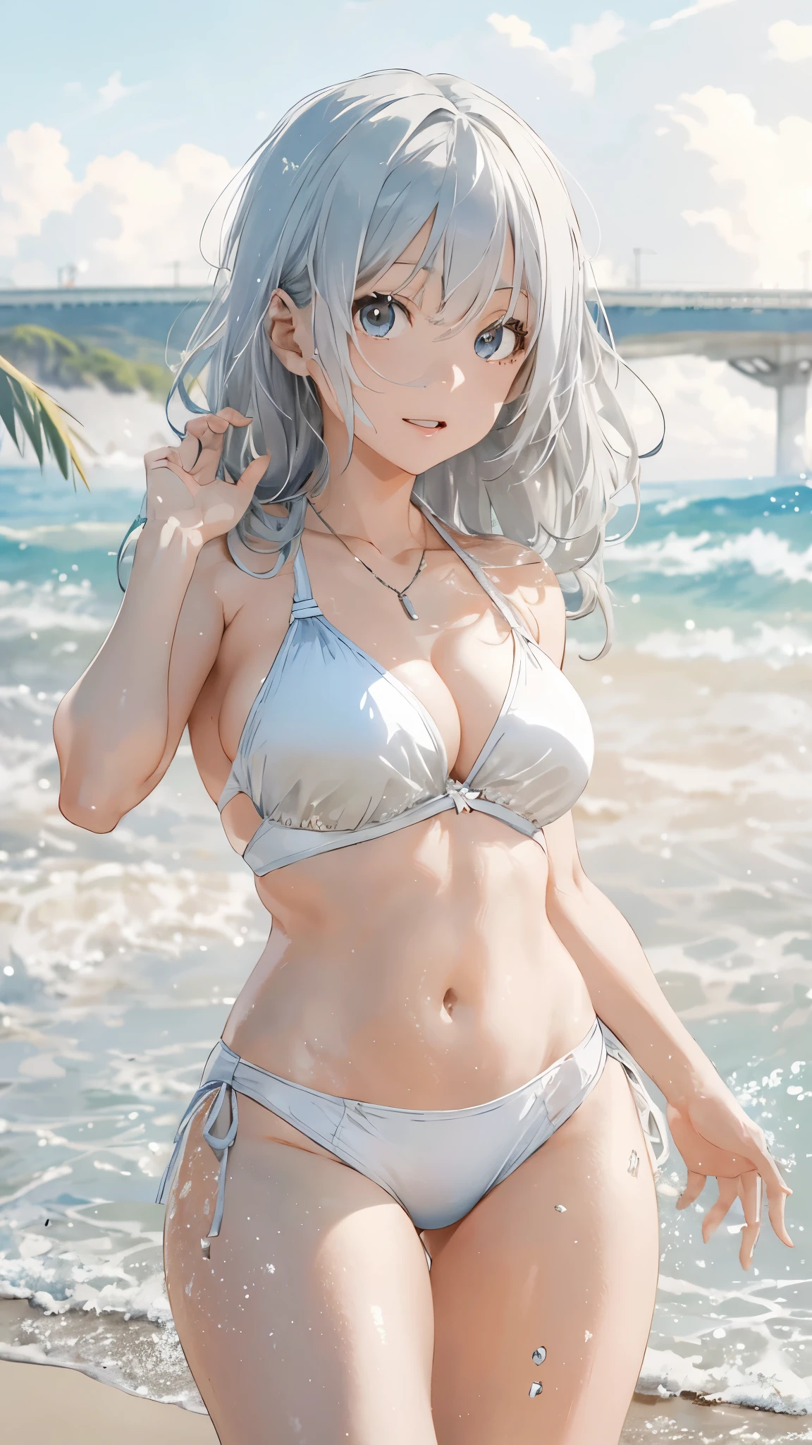 Silver-haired girl drawn in high resolution Japanese anime style、whole body、Women in white bikinis taking photos on a deserted beach, Bikini Model, , Young and cute gravure idol, Posing together in a bra, Russian and Japanese mix, sakimichan, Asian woman, Wear a swimsuit, that'that'that'that'that'that'that'that'that'that'that'that'that'that'that'that'that'that'that'that'It's hot with the shining sun, Japanese Model, Cute Core, sakimichan hdri, Young Gravure Idol, Chubby