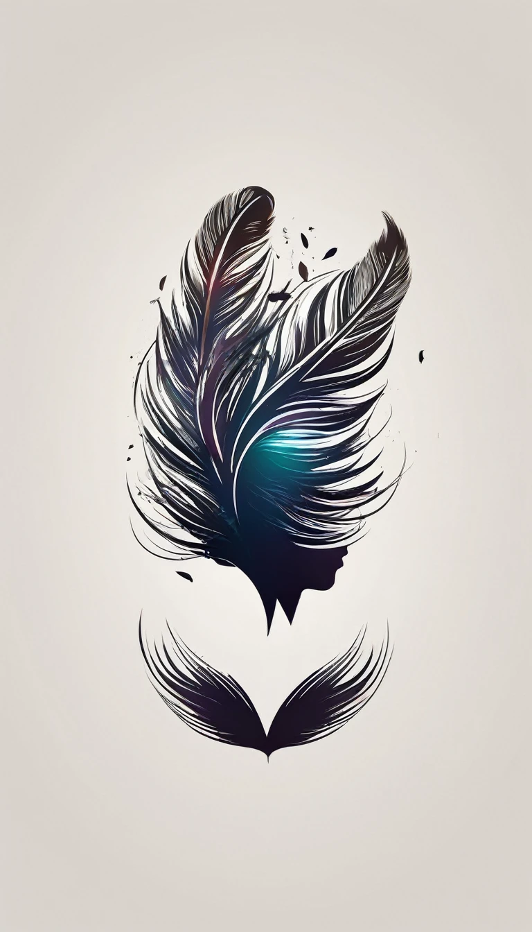 A minimalist, fantastic, poetic, dreamy, captivating, memorable, masterpiece, modern, simple logo design of a boy and a feather for the brand “Penamemoria". The logo must convey a sense of music, stories and dreams. Minimalistic logo design of a boy and a feather.