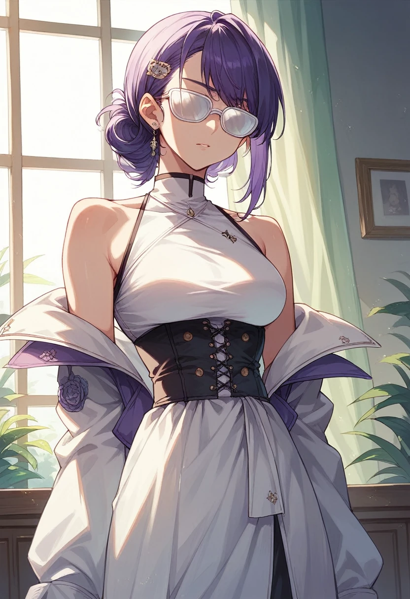 decora kei clothing,((Purple and white shades)),Waist Shot,Soft interior design