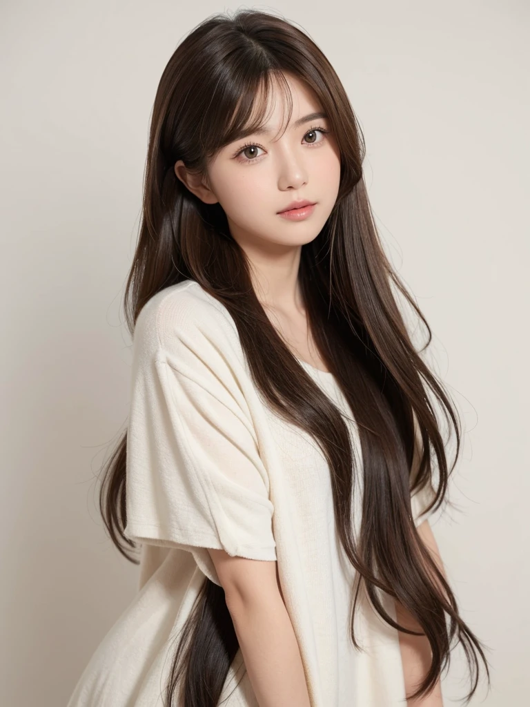 A very cute woman.
My hair is brown.
My hair is medium-length
A picture of your face.
White background