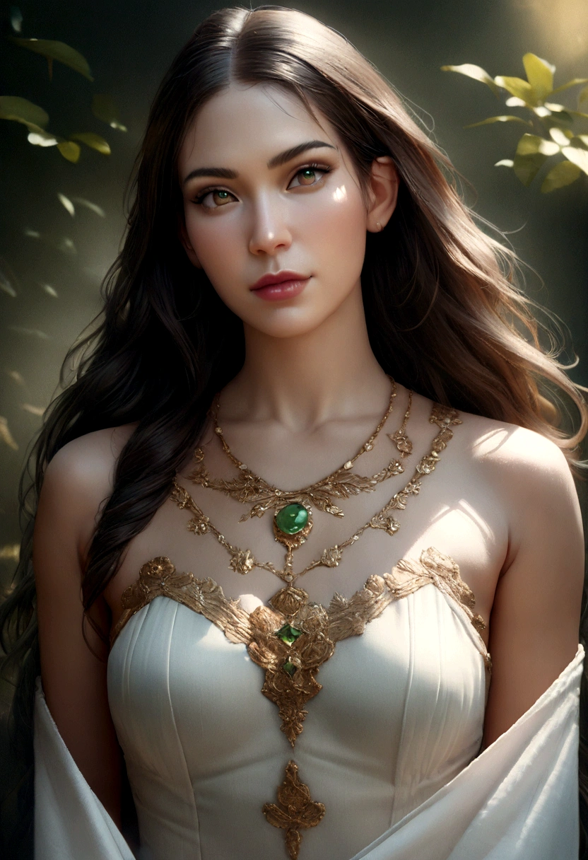 (8K, RAW Photos, Highest quality, masterpiece:1.2), (Realistic, photo-Realistic:1.37),One girl, dress, Green Eyes, Long Hair, super detailed cloth, beautiful decoration on dress,