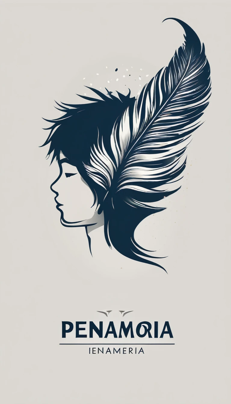 Create a minimal, modern, simple, inspirational, memorable, dream like logo design of a boy and a feather for the brand “Penamemoria".