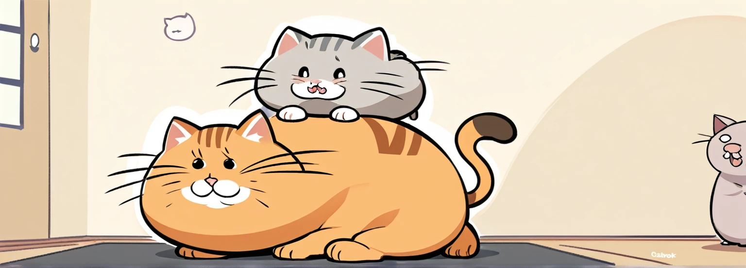 cartoon of a cat with its head on a floor, chonker cat, fat cat, fat cat superhero, fat chibi grey cat, oversized_hindquarters, whole cat body, illustration of a cat, orange fluffy belly, hunched over, fat cat on desk, ginger cat in mid action, the cat is orange, thick tail, an obese, obese )