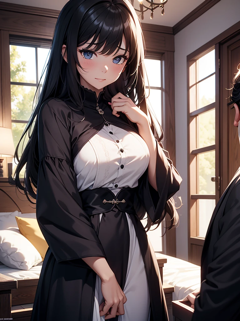 (masterpiece、top-quality、hight resolution、Unity 8k Wallpaper、extremely details CG:1), A man-drenched widow, dressed in high quality, modest clothing, is being pressed by a young man who, while on the surface refusing, is intensely effeminate and blushing strongly. She can't take her eyes off the man, and her face is a mixture of surprise, embarrassment, and craving for amorous ???????????. The setting is a cozy private room, capturing the moment when we see the face of a woman hungry for amorous ???????????. nsfw