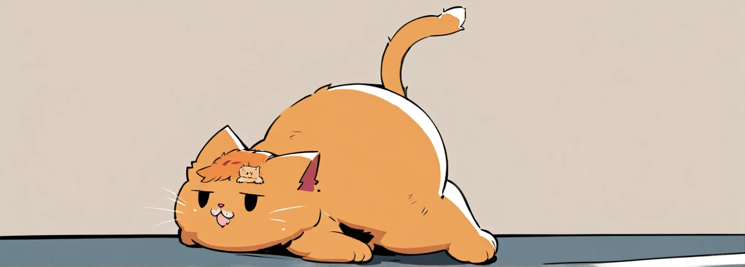 cartoon of a cat with its head on a floor, chonker cat, fat cat, fat cat superhero, fat chibi grey cat, oversized_hindquarters, whole cat body, illustration of a cat, orange fluffy belly, hunched over, fat cat on desk, ginger cat in mid action, the cat is orange, thick tail, an obese, obese )