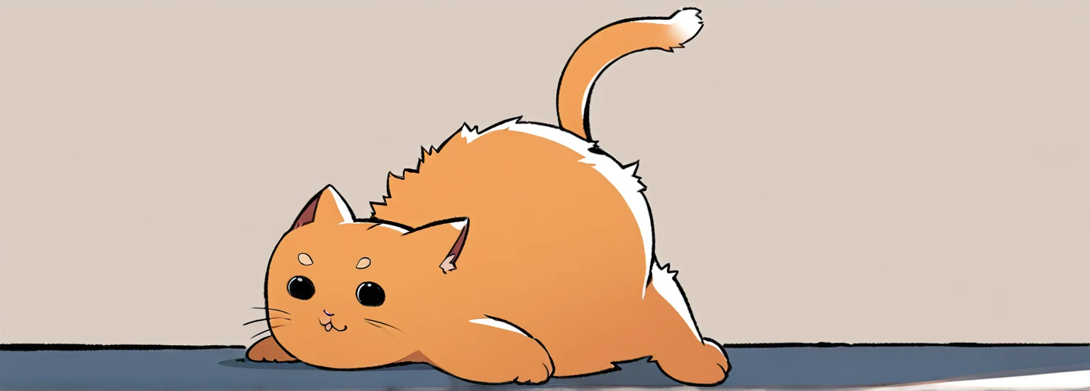cartoon of a cat with its head on a floor, chonker cat, fat cat, fat cat superhero, fat chibi grey cat, oversized_hindquarters, whole cat body, illustration of a cat, orange fluffy belly, hunched over, fat cat on desk, ginger cat in mid action, the cat is orange, thick tail, an obese, obese )