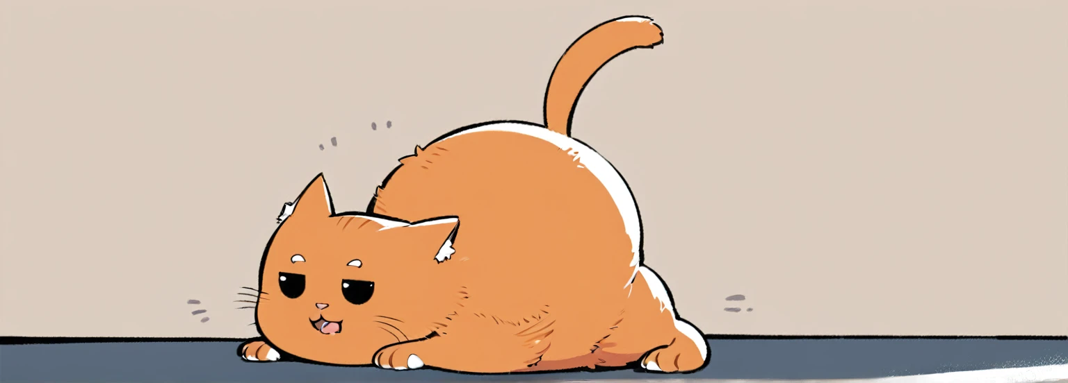 cartoon of a cat with its head on a floor, chonker cat, fat cat, fat cat superhero, fat chibi grey cat, oversized_hindquarters, whole cat body, illustration of a cat, orange fluffy belly, hunched over, fat cat on desk, ginger cat in mid action, the cat is orange, thick tail, an obese, obese )