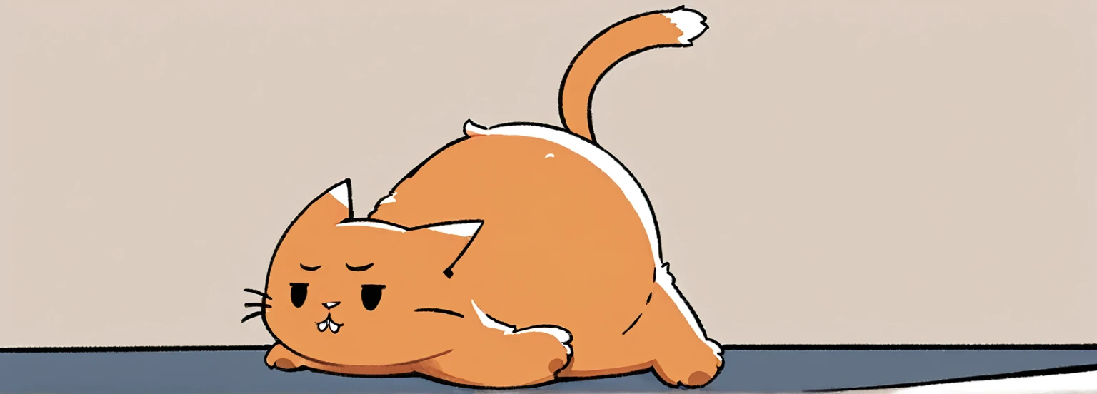 cartoon of a cat with its head on a floor, chonker cat, fat cat, fat cat superhero, fat chibi grey cat, oversized_hindquarters, whole cat body, illustration of a cat, orange fluffy belly, hunched over, fat cat on desk, ginger cat in mid action, the cat is orange, thick tail, an obese, obese )