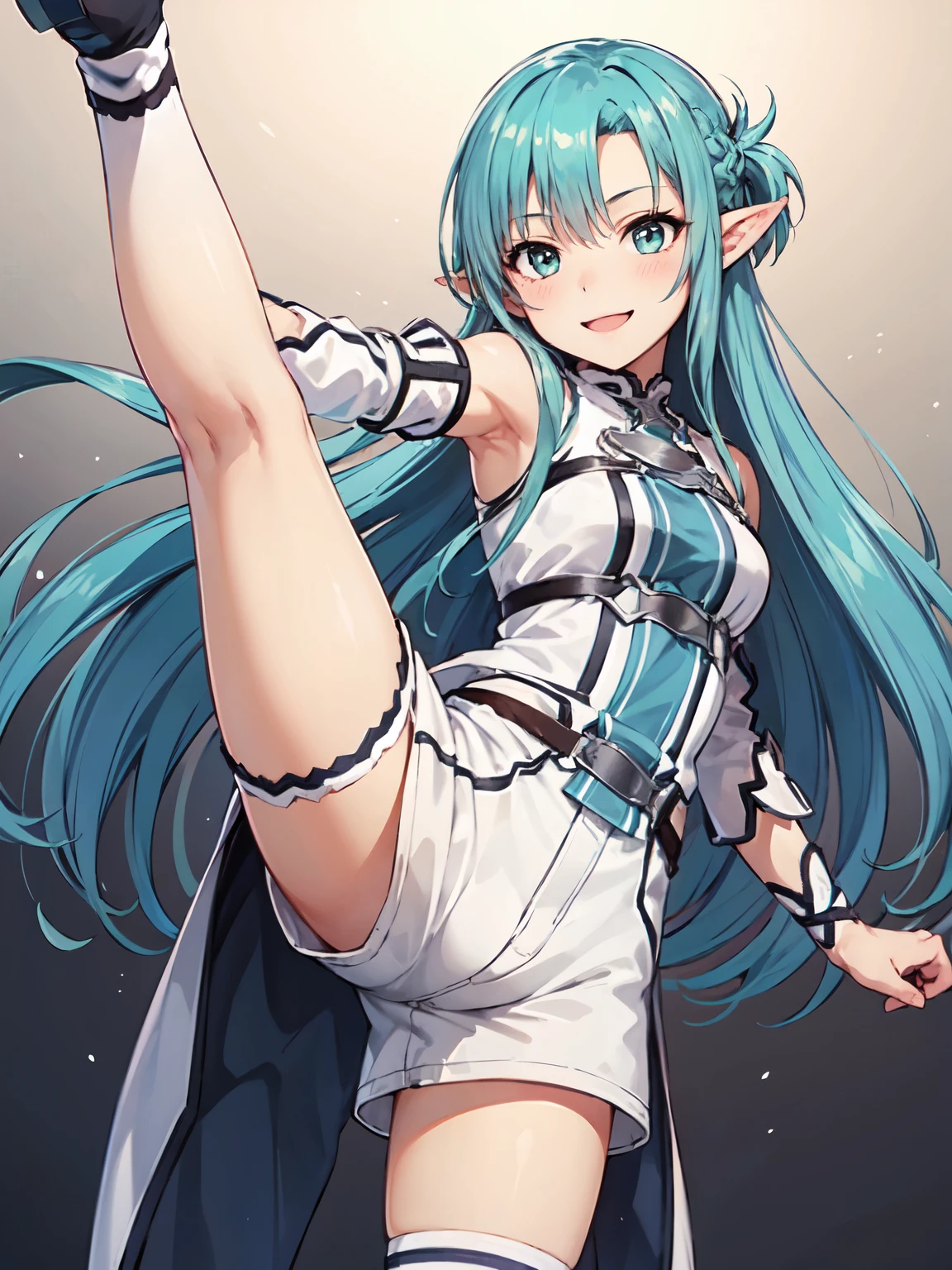 Original Costume, Asuna、asuna,One girl, Kick、Lift your legs、Kick、Shorts、Shorts、Long Hair,Knee socks, smile, View your viewers, Removable sleeves, skirt, 4K,8K,Kick、High Kick