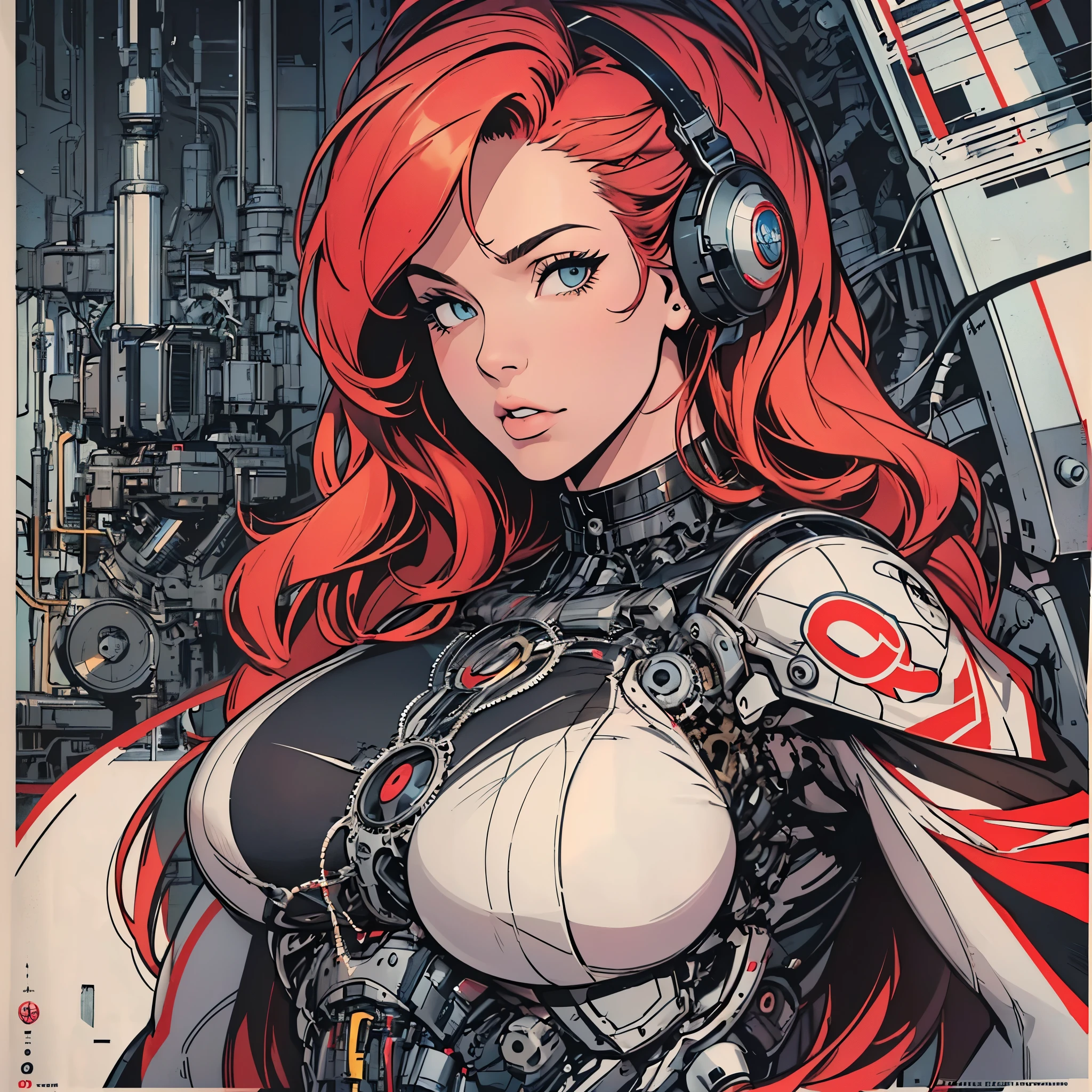 (((ultimate best quality))),(((solo:1.2))),(((1girl:1.2))),((((beautiful perfect woman)))),(((detailed perfect body, detailed perfect finger))),((((((ultimate movie poster)))))),(((bust up, close up))),((((detailed complicated machine)))),(((((genius mechanical))))),(((American comics))),(((extreme highlights))),(((Extremely colorful, primary colors))),cleavage, super beautiful lady, typography,text