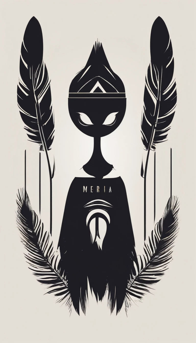 A minimal, modern, simple, cinematic logotype of a boy with a head full of feathers for the brand “Penamemoria" .