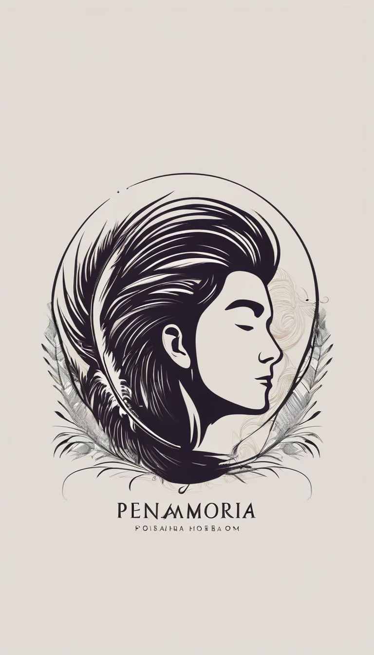 Create a minimal, modern, simple, inspirational, memorable, dream like logo design of a boy and a feather for the brand “Penamemoria".
