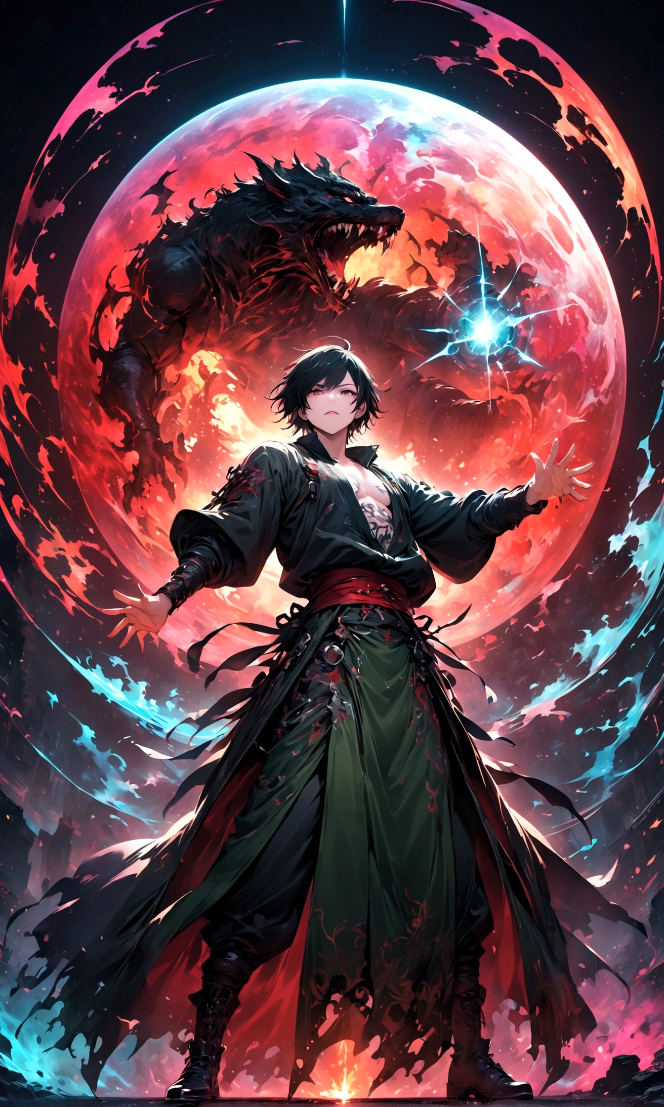 1 male,Jinmu,Tokyo Ghoul,,Ishida Sui's style,Intricate details,Use black and white as the main colors,decadent,artwork,Rendering,Dynamic poses,(masterpiece:1.3),(best quality:1.4),(Extremely detailed:1.5),high resolution,Extremely detailed,Unity 8K wallpaper,Dark Fantasy,glare,Fighting Style,crazy微笑,Scars,Blood,crazy,Best color balance,