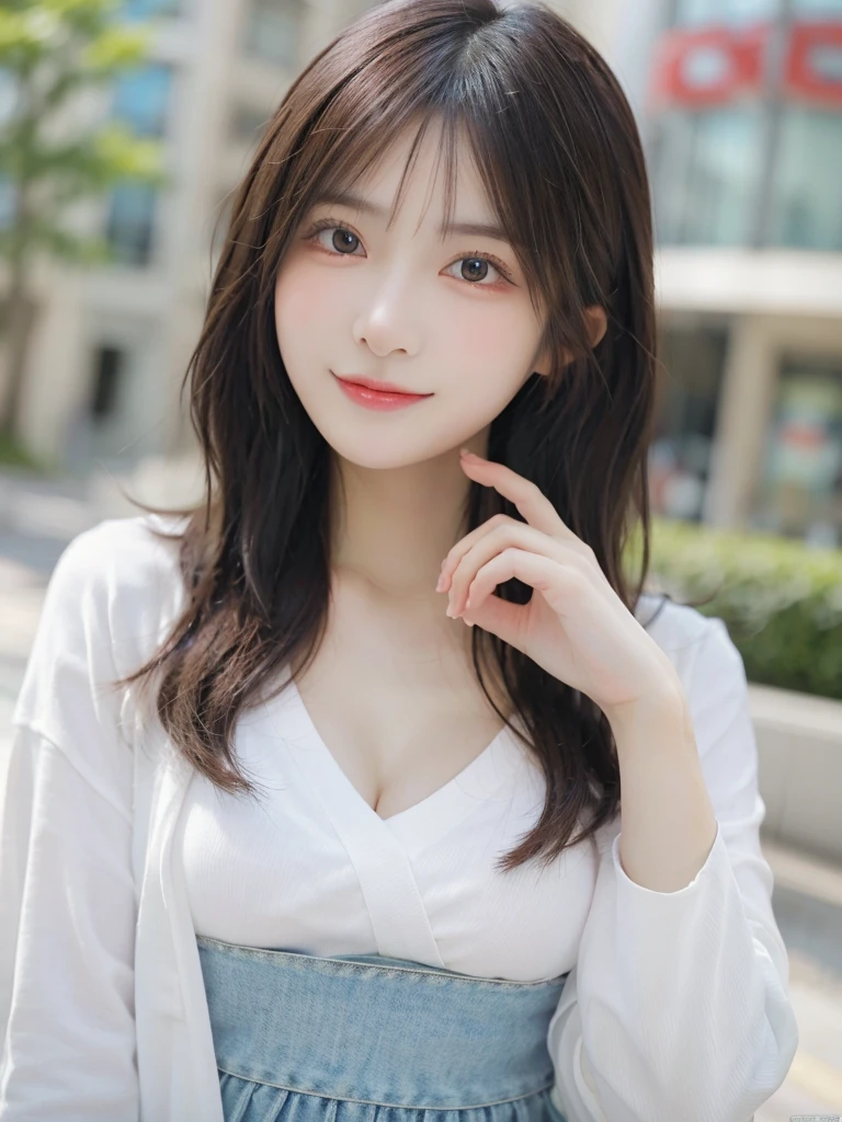 masutepiece, Best Quality, Illustration, Ultra-detailed, finely detail, hight resolution, 8K Wallpaper, Perfect dynamic composition, Beautiful detailed eyes, Women's Fashion Summer,Medium Hair,Small breasts natural color lip, Bold sexy poses,Smile,Harajuku、20 years girl、Cute、Sexy shot looking at camera