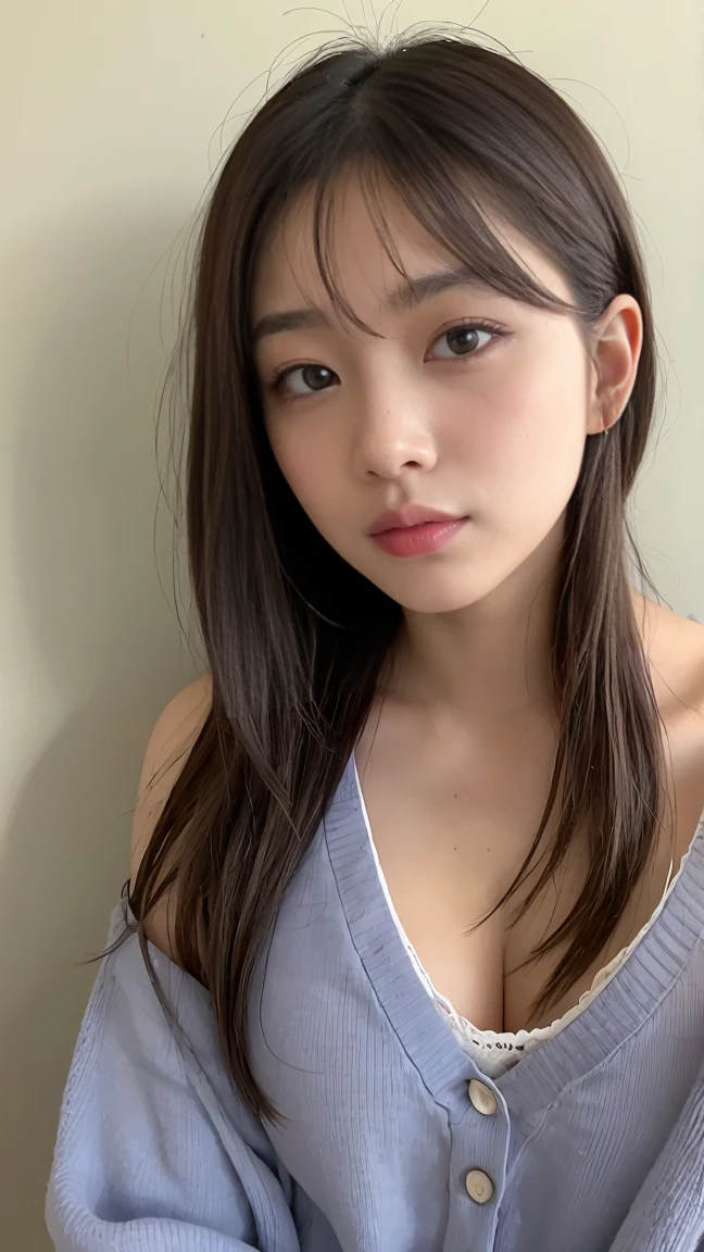 25 year old Japanese woman、Her hair color is a gradation from platinum blonde to blue..、Eye color is blue、short hair、My hair is wavy、I'Wearing eyeshadow and lipstick、Wearing a hair band、Wrist Accessories、A slim but well-proportioned muscular body、I can see my belly button、Wearing a tie front shirt、Chest pocket、she'She is wearing a low rise mini pleated skirt.、I'Located in an alley lined with brick buildings in an old western town、I'Standing with your butt against the wall、smile、Looking into the camera、Large Breasts
