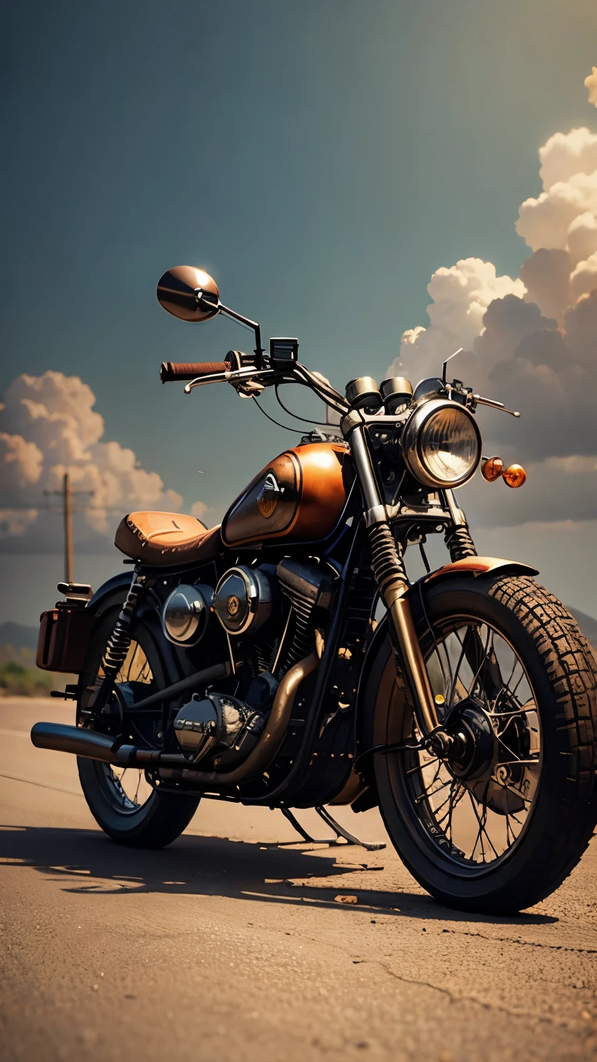 steampunkai。(Highest quality:1.3)。Retro and simple motorcycle。