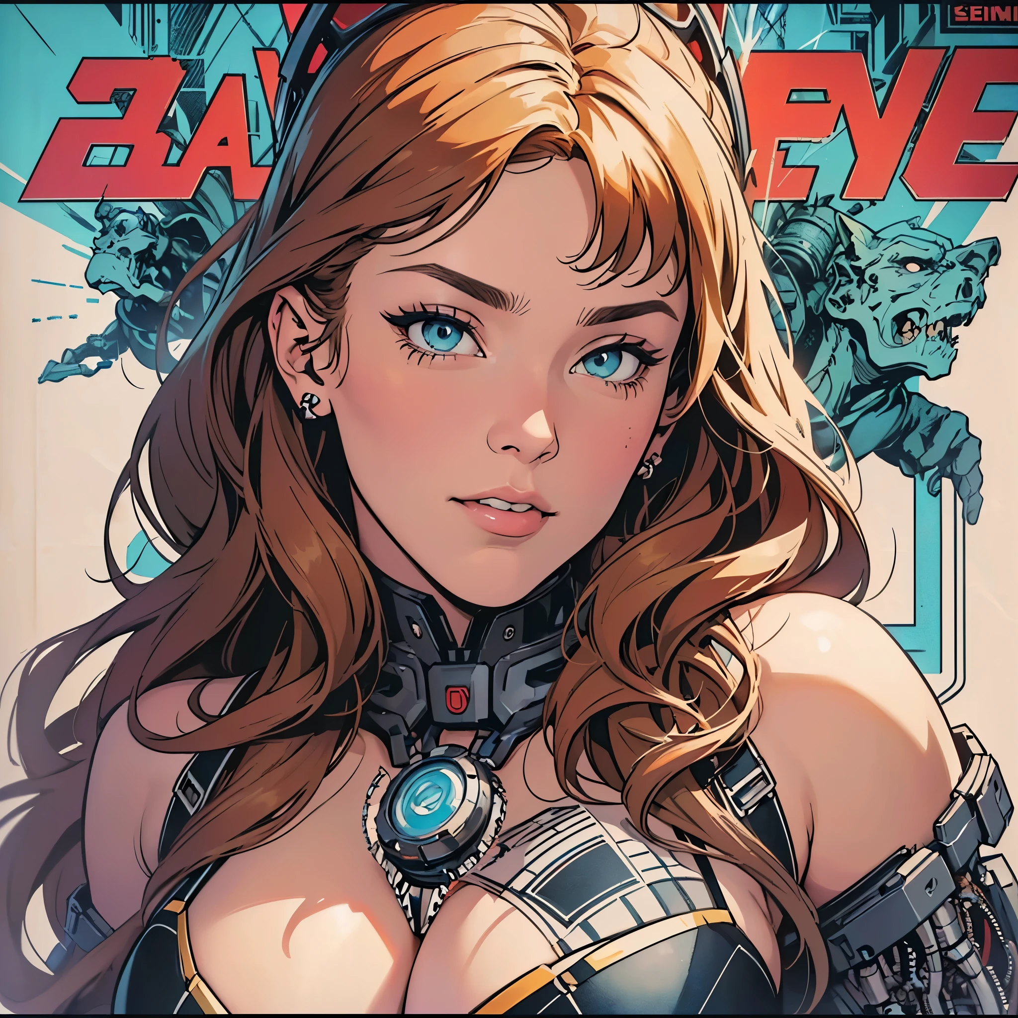 (((ultimate best quality))),(((solo:1.2))),(((1girl:1.2))),((((beautiful perfect woman)))),(((detailed perfect body, detailed perfect finger))),((((((ultimate movie poster)))))),(((bust up, close up))),((((detailed complicated machine)))),(((((genius mechanical))))),(((American comics))),(((extreme highlights))),(((Extremely colorful, primary colors))),cleavage, super beautiful lady,(((typography))),text
