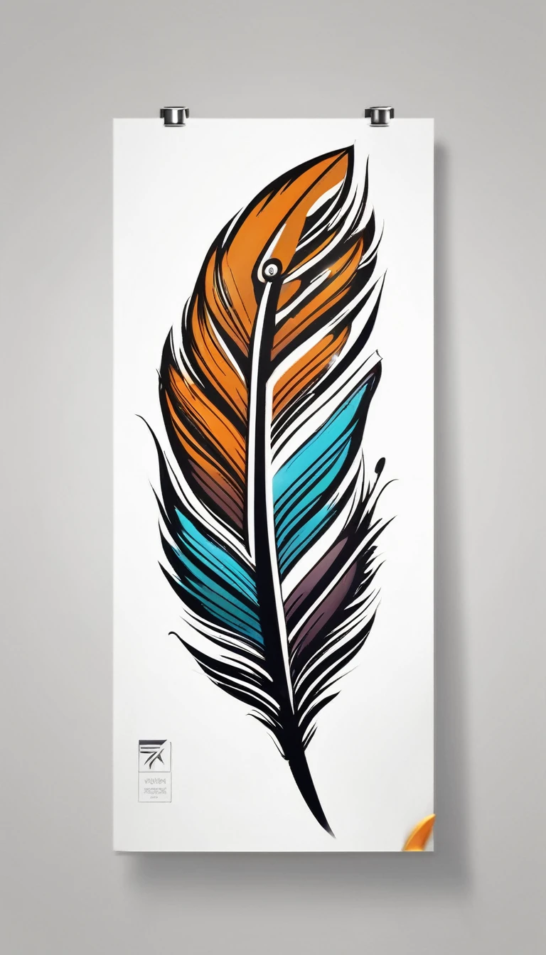 Create a logo design of a special, unique, poetic, minimalistic feather that represents a special creative brand called " Penamemoria". The brand is created by an artist called Rafael Figueiras. The logo must convey the sense of storytelling and music. Must include a boy, one acoustic guitar, a feather and a fantastic bird. Logo design and icon design present and impressed on a white t-shirt.