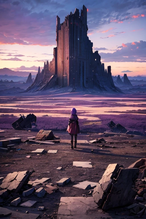 Highest quality、Desolate Earth、wreckage、Purple Sky、Surrealism