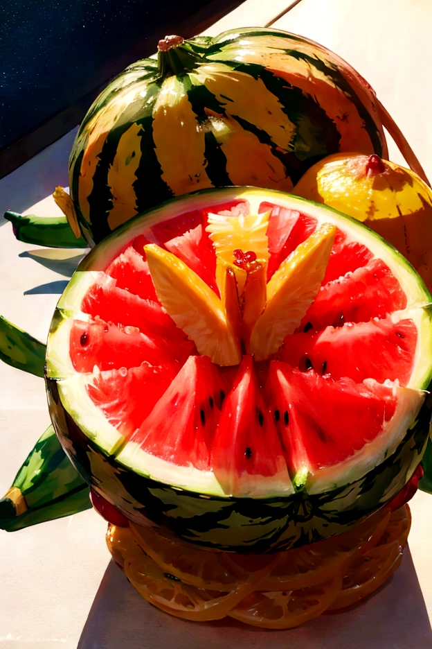 watermelon、mandarin orange、banana、strawberry、pineapple、melon、Grapes、muscat