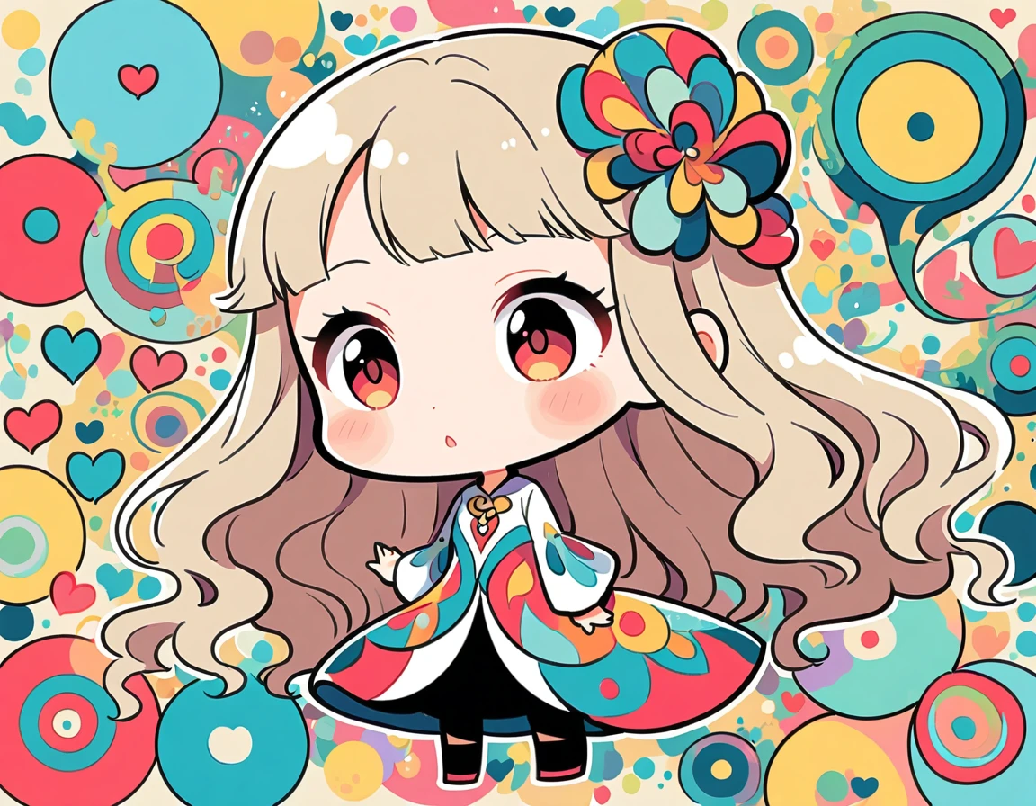 Momoko style, Simple Line Initialism,Abstract art,Urban Background, colorful hearts ,(((The most beautiful girl of all time))), (((chibi))),