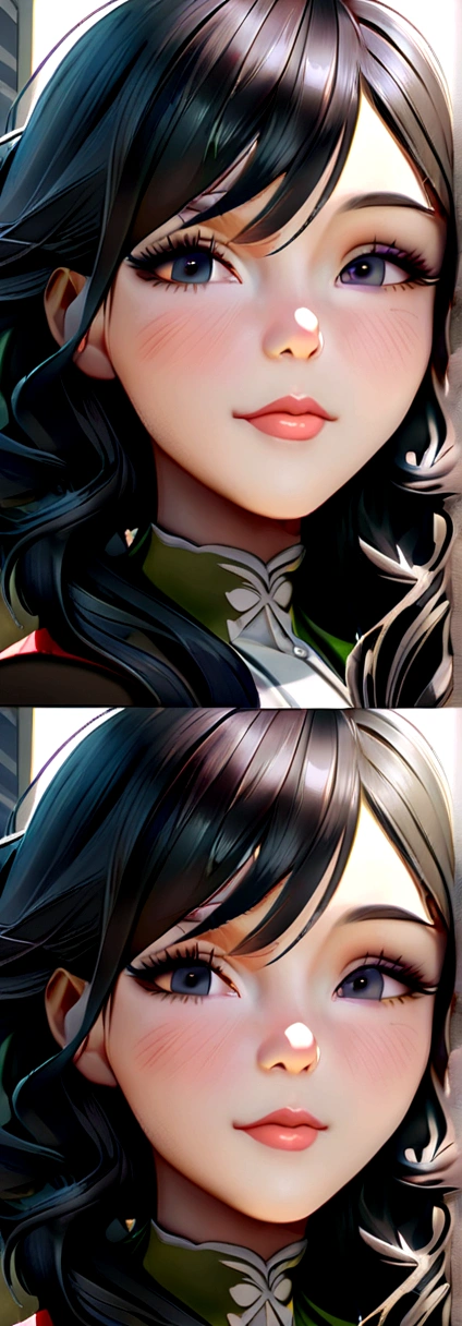 ((Best quality, 8K, Masterpiece, Portrait: 1.3)), (View viewers), Photorealism, Sharp focus, Solo, The Moro Islamic Liberation Front of Japan, Beauty,Wavy hair, Wrinkles at the corners of the eyes, to emphasize, ((Big breasts:1.3))),,30 years old, curlies, Wrinkled eyes, Elegant black shirt、Skinny knit dress、((looking at viewert))