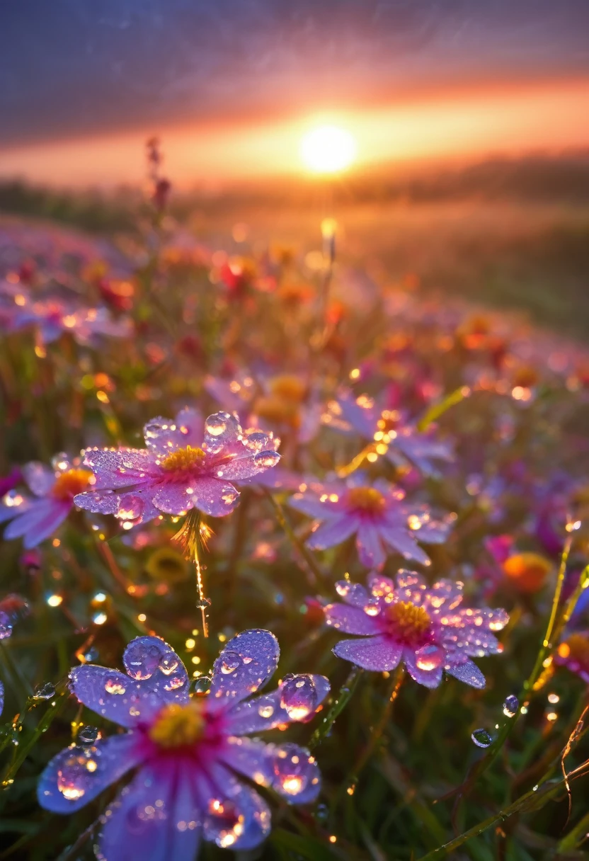 early morning，Dew on flowers，(sunrise)，Beautiful picture，HD Wallpapers