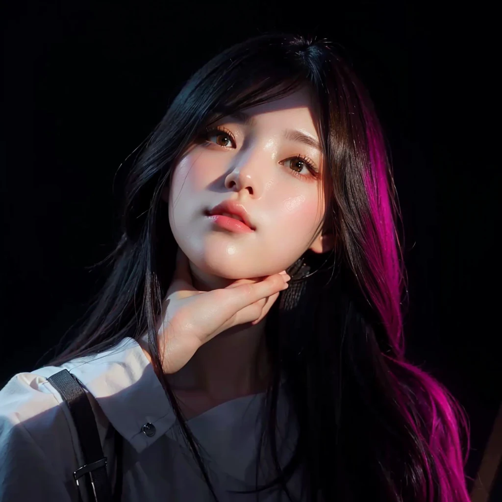 cute girl with long hair and a white shirt looking up, artwork in the style of guweiz, 🤤 girl portrait, realistic artstyle, high quality portrait,