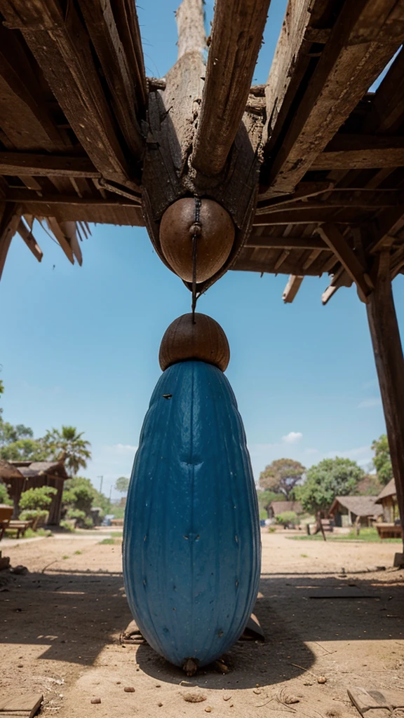 a wise old man saw an ant with a big acorn on his back, ant view, 4k realistic imagery, blue scenery like a movie scene, old american setting, inspired by blade runner movie scene, blue tone,