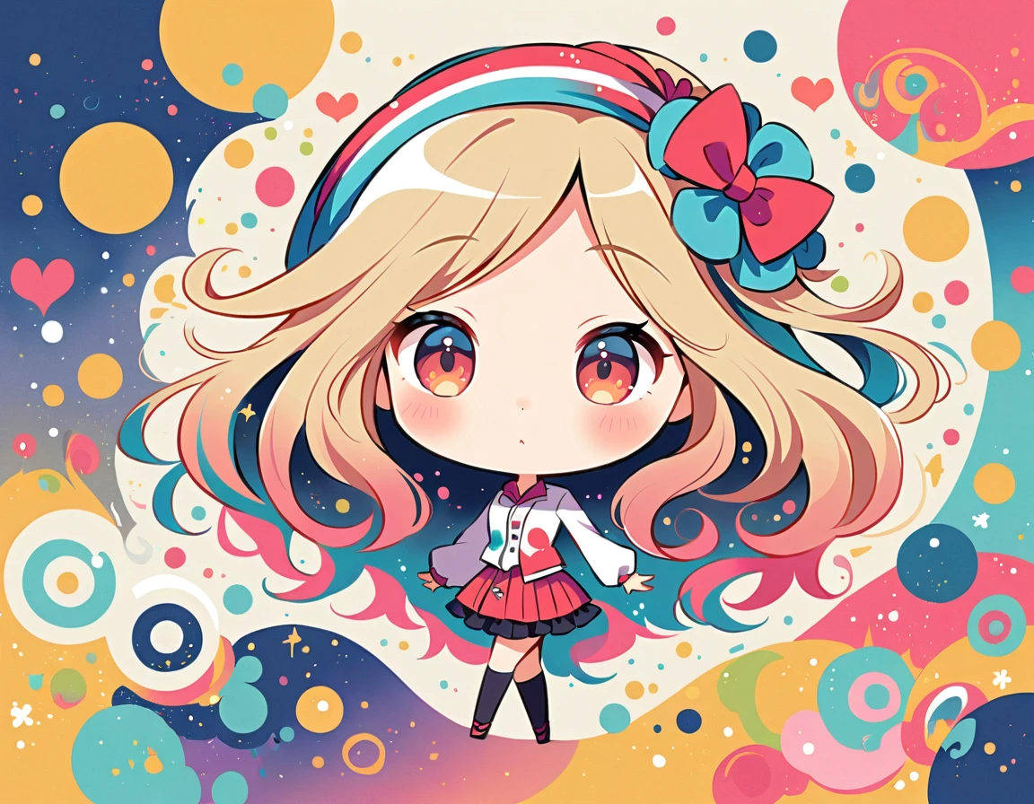 Momoko style, Simple Line Initialism,Abstract art,Urban Background, colorful hearts ,(((The most beautiful girl of all time))), (((chibi))), Cute amoeba