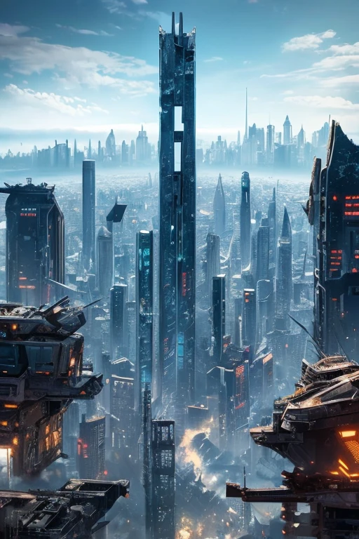 Highest quality、A ruined futuristic city、dim、Surrealism
