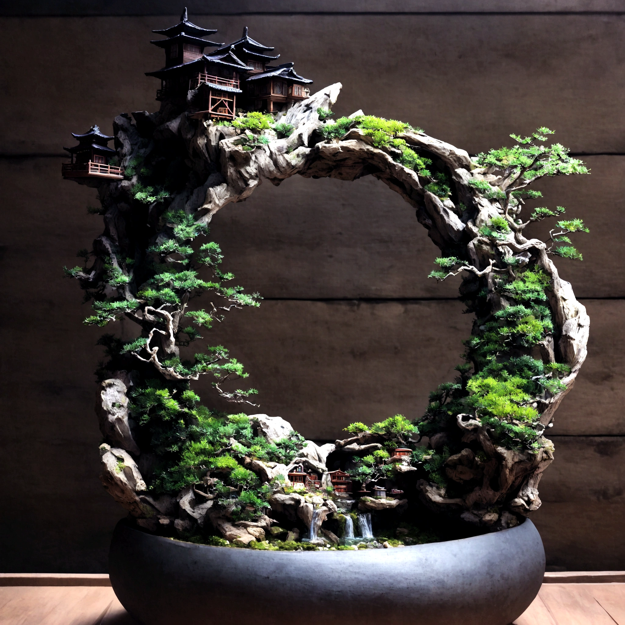 there is a small tree in a pot with moss growing on it, made of bonsai, lush plants and bonsai trees, original and creative landscape, bonsai tree house, beautiful detailed miniature, miniature forest, in picturesque forest diorama, bonsai, bonsai trees, bonsai tree, detailed scenery, moss terrarium, detailed scenery —width 672, highly detailed diorama