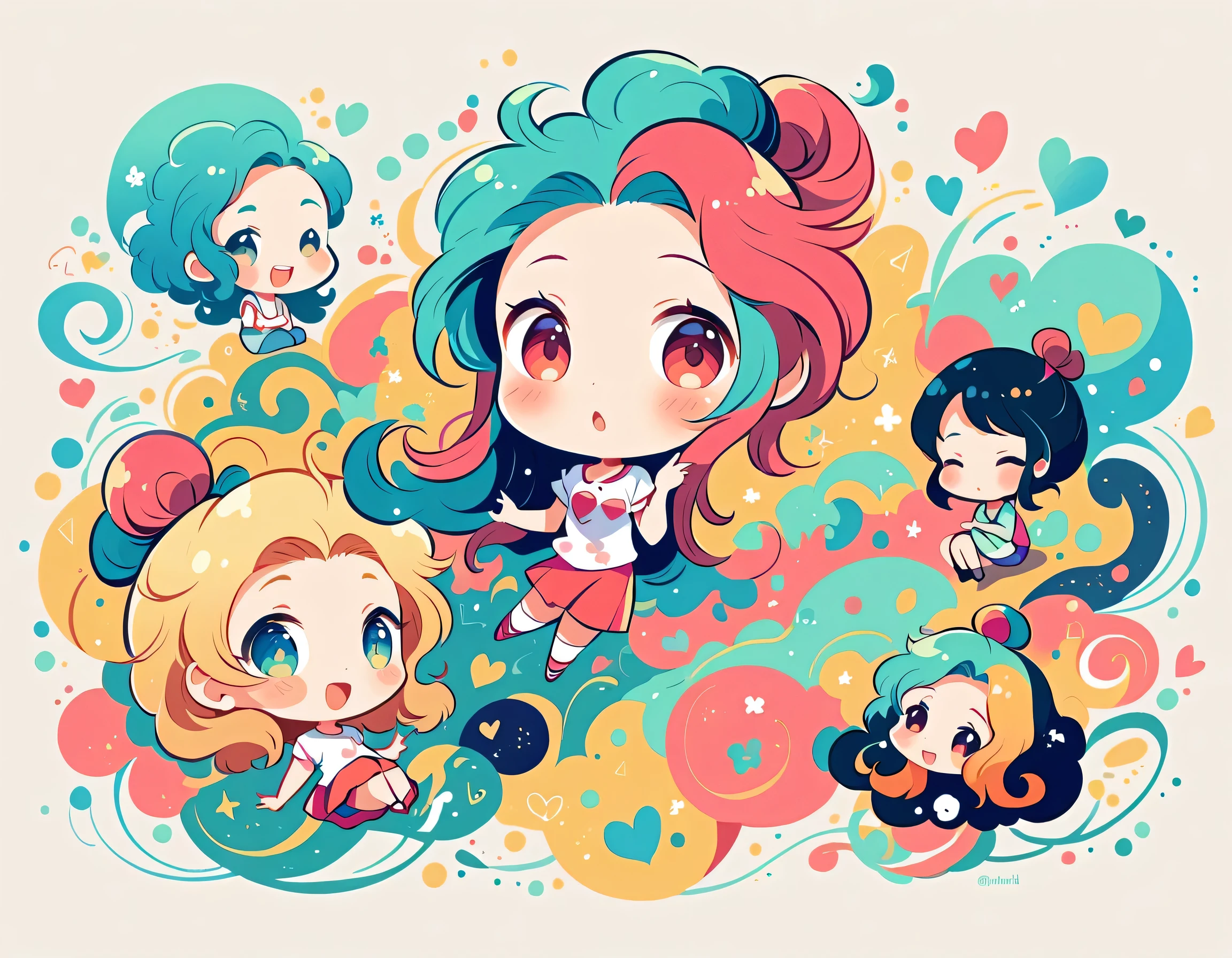 Momoko style, Simple Line Initialism,Abstract art,Urban Background, colorful hearts ,(((The most beautiful girl of all time))), (((chibi))), Cute amoeba