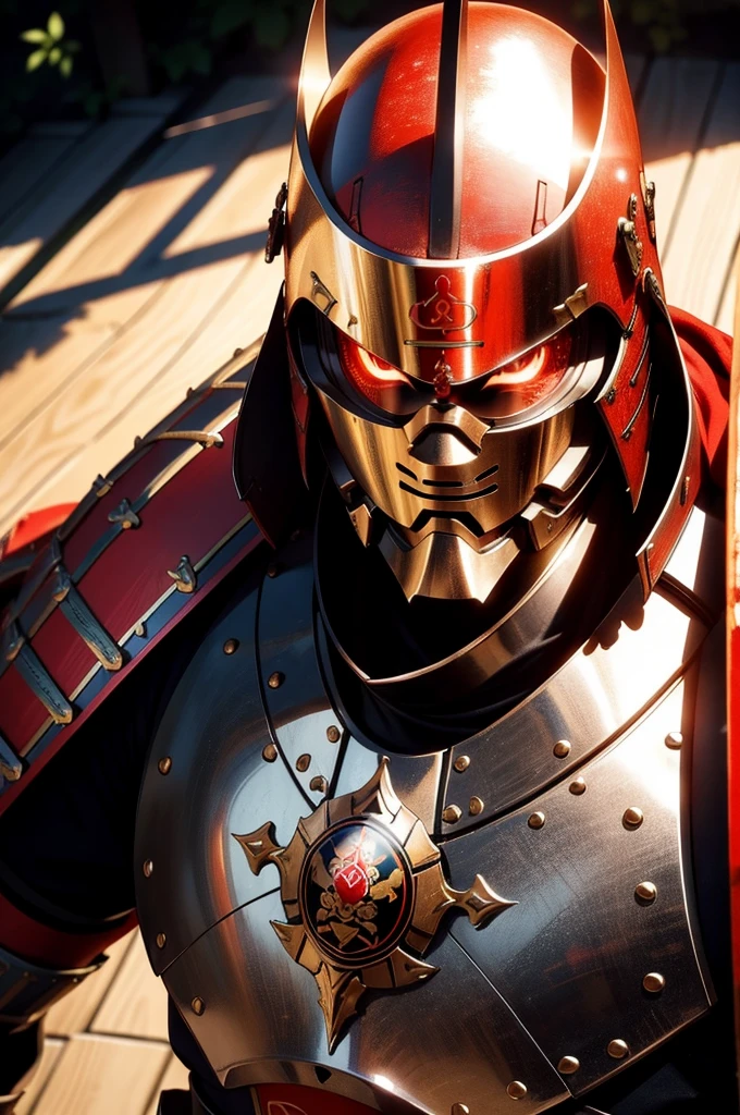 Japan samurai in armor、Highest bit、Highly detailed armor、reddish、ck、Highly detailed background，Realistic，ultra-detailliert，super detailed skin，light glow，Film grain，Expro II，Lens Flare，Sharpen，cinematic shadow