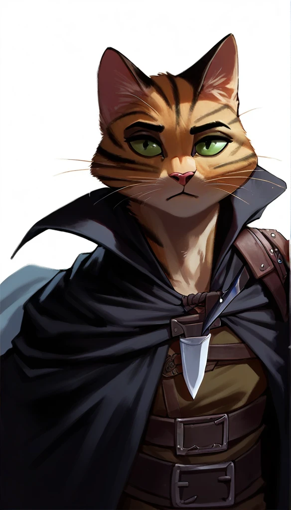 score_9, score_8_up, score_7_up, (clear simple background, white background, papyrus background),
((khajit), anthro, solo, female, (closeup portrait, focus on face), (holding dagger, assassin, rogue), ((wearing dark robe, cape)), (cat fur)), beautiful