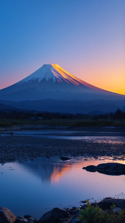 Blue sunset, Blue mt.Fuji, Blue world,