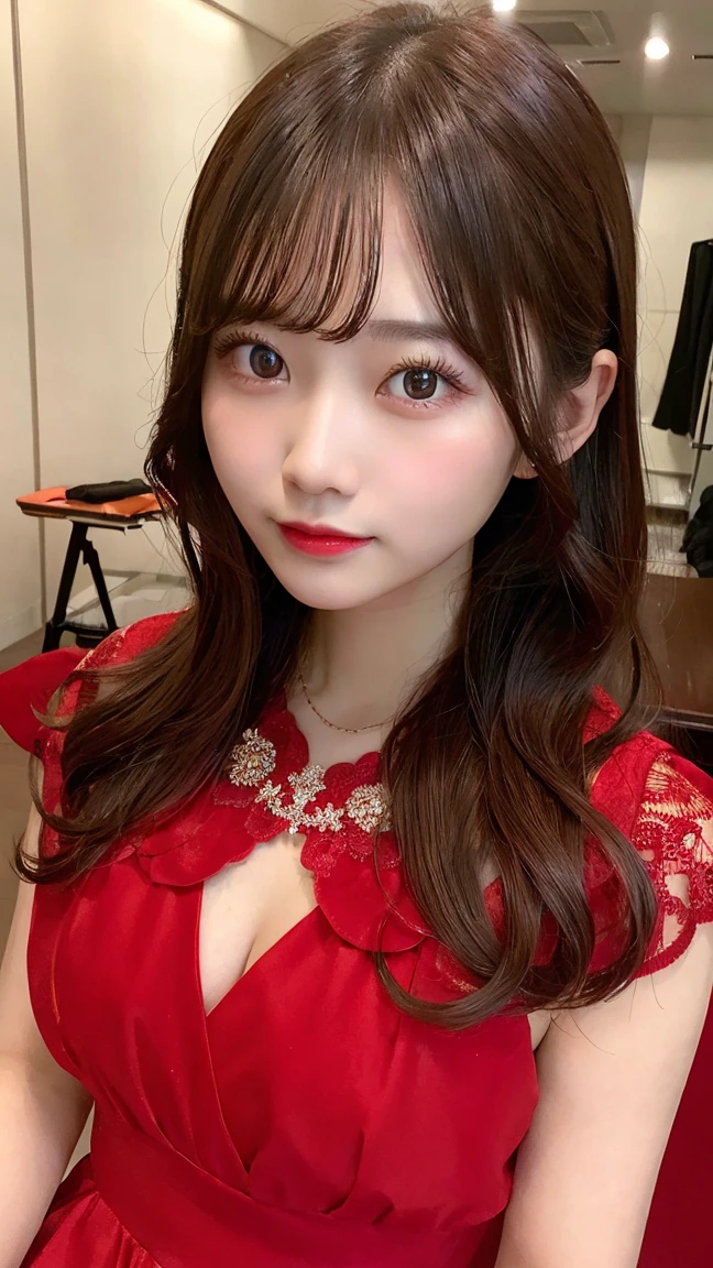 masterpiece, best quality, 1girl, wearing red dress, korean famous actress, highly detailed face, studio lighting, upper body